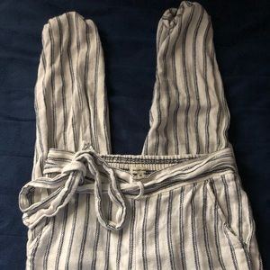 Dressy Navy Blue and Cream Striped Pants